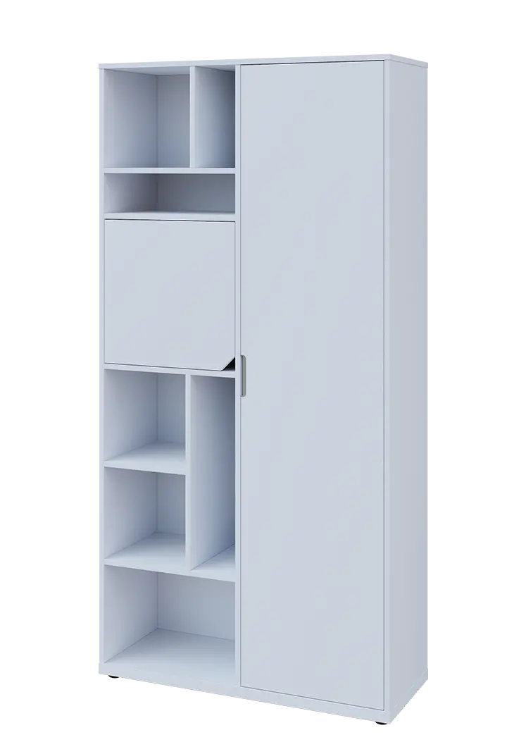 KSR6-83 P skříň šatní, 1x výsuvné ramínko, dvířka, niky, 2053x1022x400 mm, provedení pravé, bílá sněžná